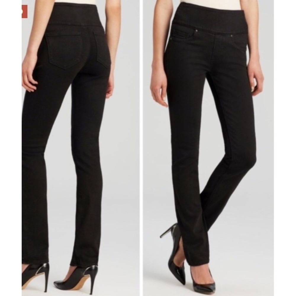 Spanx Signature Straight Leg Jeans Womens 32 Black High Rise Shaping Pull On NWT